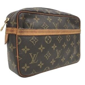 Louis Vuitton Compigne Bag Clutch Handbag Brown Leather